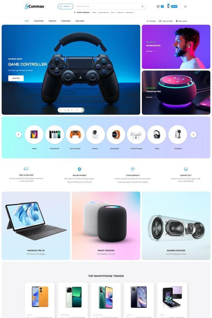 diseño de página de aterrizaje para tienda de electrónica moderna y funcional